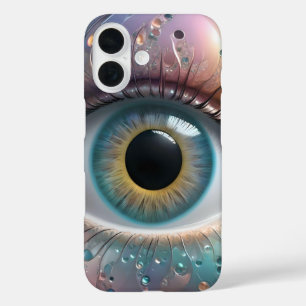 青い眼球フラクタル・アート iPhone 16ケース
