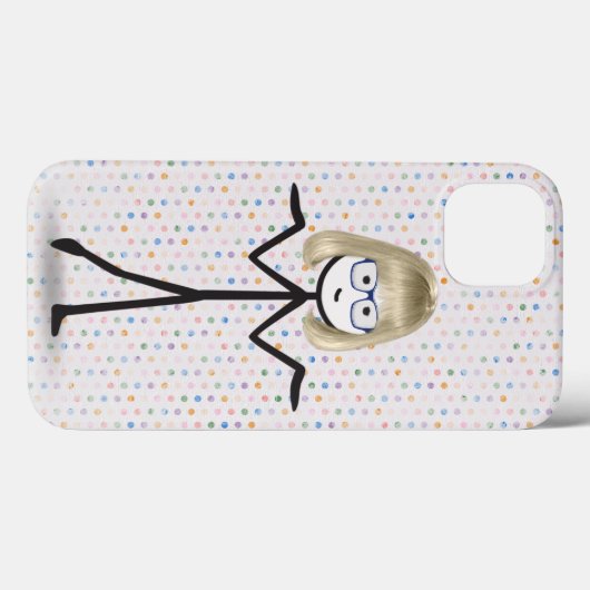 青い眼鏡をかけたスティックガール水玉模様 Case-Mate iPhoneケース (裏面 (横))