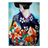 青い着物のオリジナルの芸術の日本のな芸者 (正面)