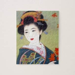 青い着物の日本のな女性 ジグソーパズル