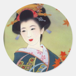 青い着物の日本のな女性 ラウンドシール