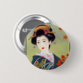 青い着物の日本のな女性 缶バッジ (正面&裏面)
