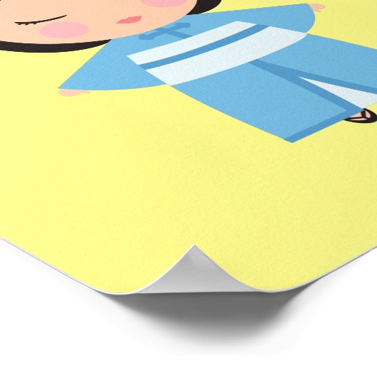 青い着物の日本人形 ポスター (角)