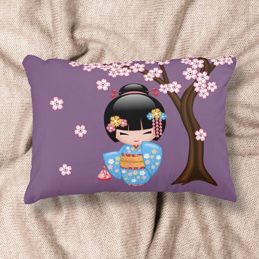 青い着物の芸者さん こけし人形 アクセントクッション