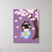 青い着物の芸者さん こけし人形 キャンバスプリント (正面)