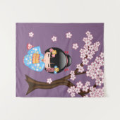 青い着物の芸者さん こけし人形 タペストリー (正面(横))