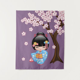 青い着物の芸者さん こけし人形 タペストリー
