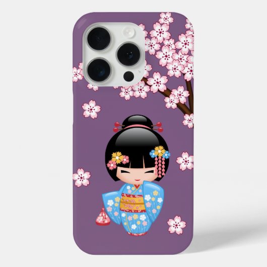 青い着物の芸者さん 舞妓こけし人形 Case-Mate iPhoneケース (裏面)