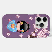 青い着物の芸者さん 舞妓こけし人形 Case-Mate iPhoneケース (裏面 (横))