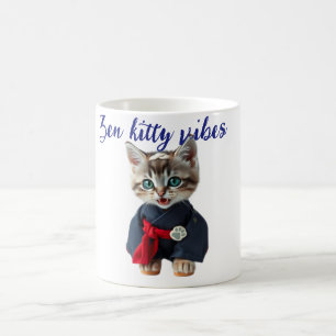 😻 青い着物を着たかわいい猫 - 日本風の芸術 コーヒーマグカップ