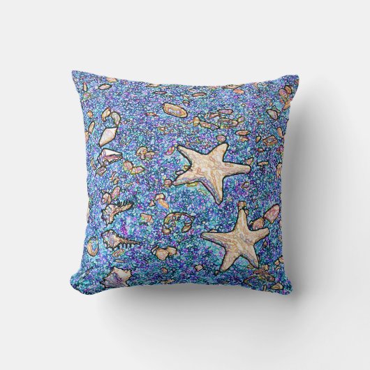 青い砂の枕の抽象的な貝殻 クッション (正面)