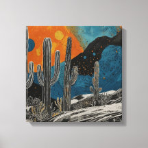 青い砂漠サボテン水の色の壁アート