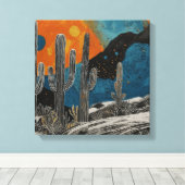青い砂漠サボテン水の色の壁アート キャンバスプリント (インサイチュ (ウッドフロア))
