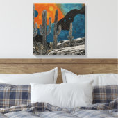 青い砂漠サボテン水の色の壁アート キャンバスプリント (インサイチュ (寝室))