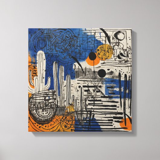 青い砂漠サボテン水の色の壁アート キャンバスプリント (正面)