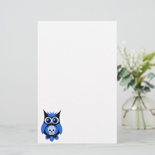 青い砂糖のスカルのフクロウの文房具 便箋 (スタンド正面)