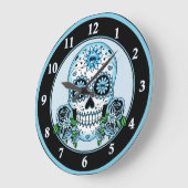 青い砂糖のスカル ラージ壁時計 (傾斜)