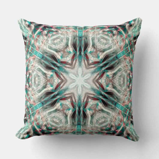 青い砂質上のソフトグロー、万華鏡のように千変万化するパターン星 クッション (正面)