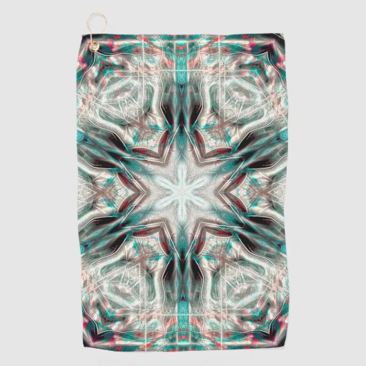 青い砂質上のソフトグロー、万華鏡のように千変万化するパターン星 ゴルフタオル (正面)