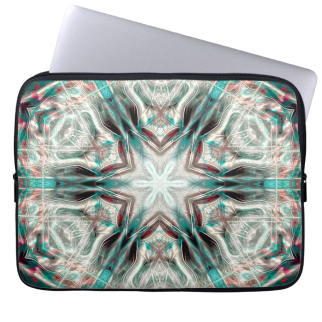 青い砂質上のソフトグロー、万華鏡のように千変万化するパターン星 ラップトップスリーブ (正面)