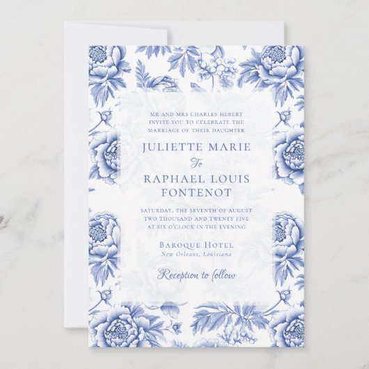 青い磁器のトイルフローラ結婚すべて 招待状 (正面)