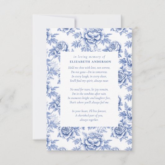 青い磁器のトイル詩の葬儀 サンキューカード (正面)