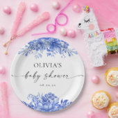 青い磁器のフローラベビーシャワー ペーパープレート (パーティー)