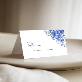青い磁器のフローラ結婚Chinoiserie's折り畳み プレイスカード