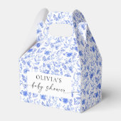 青い磁器のフローラ赤ちゃんシャワーお願いボックス フェイバーボックス (正面サイド)