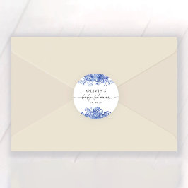 青い磁器のフローラ赤ちゃんシャワーシール ラウンドシール