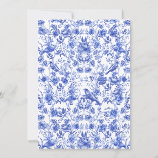 青い磁器のフローラ陳腐な赤ちゃんシャワー 招待状 (裏面)