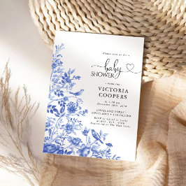 青い磁器のフローラ陳腐な赤ちゃんシャワー 招待状