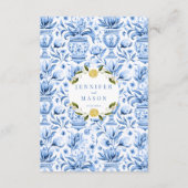 青い磁器のレモン イタリアンウェディングメニューカーズ エンクロージャーカード (裏面)