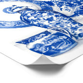 青い磁器の水彩画 ポスター (角)