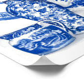 青い磁器の水彩画 ポスター (角)