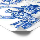 青い磁器の水彩画 ポスター (角)