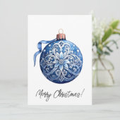 青い磁器クリスマスオーナメントの水色 シーズンカード (スタンド正面)