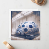 青い磁器レイディバグのグリーティングカード ノートカード (正面/裏面インサイチュ)