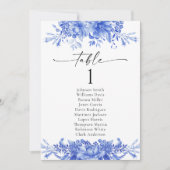 青い磁器結婚のテーブル座席表カード (正面)