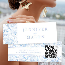 青い磁器結婚のQRレジストリ挿入カード