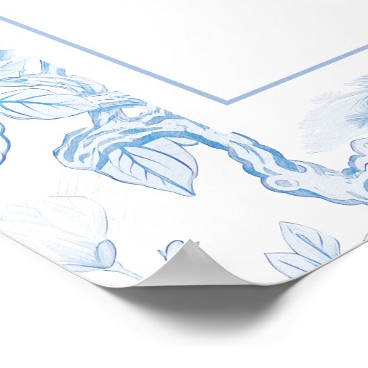 青い磁器bohoアーチ結婚の座席表 ポスター (角)