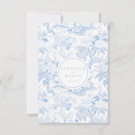 青い磁器bohoフローラ結婚式RSVPカード 出欠カード (裏面)