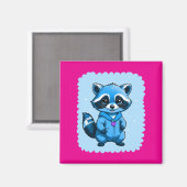 青い磁石の小さなアライグマ マグネット (正面/裏面)