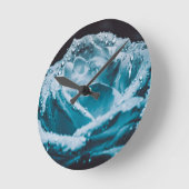 青い禅のバラ。 ラウンド壁時計 (傾斜)