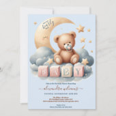 青い私たちは真珠のように待つ男の子のシャワー 招待状 (正面)