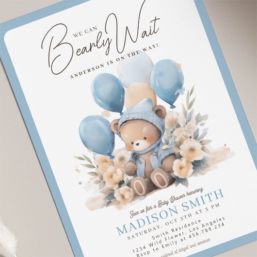 青い私たちは真珠のように待つ男の子のシャワー 招待状