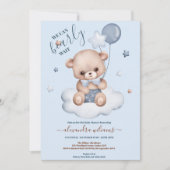 青い私たちは真珠のように待つ男の子のシャワー 招待状 (正面)