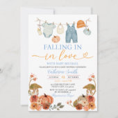 青い秋のカボチャの赤ちゃん服 ベビーシャワー 招待状 (正面)