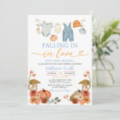 青い秋のカボチャの赤ちゃん服 ベビーシャワー 招待状 (スタンド正面)