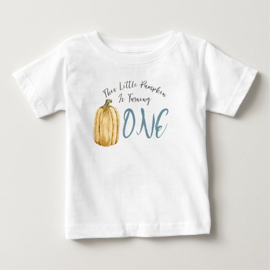 青い秋の水彩の小さなかぼちゃの誕生日の少年 ベビーTシャツ (正面)